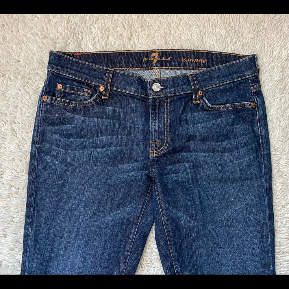 7 For All Mankind Roxanne jeans, medium wash and distinctive copper-toned sz 30